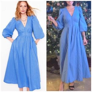Boden Lola Blouson Maxi Dress in Ocean Blue, Size 2